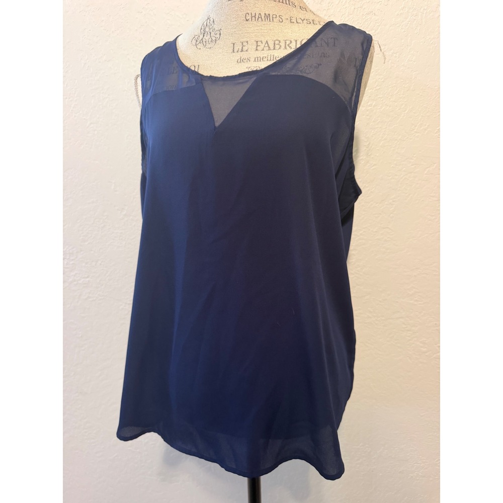 zoe+phoebe Navy Blue Sleeveless Mesh Panel Blouse Top Large S8MWT5045